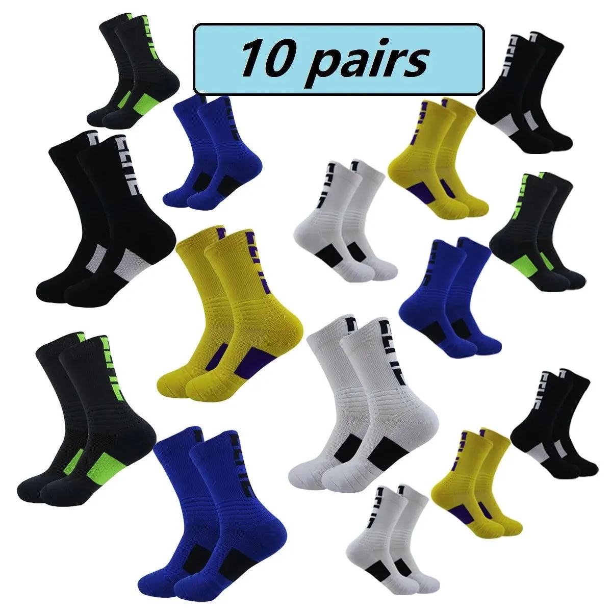 10 Pairs Professional Sports Bicycle Socks for Running Hiking and Mountaineering Men's and Women's Bicycle Socks