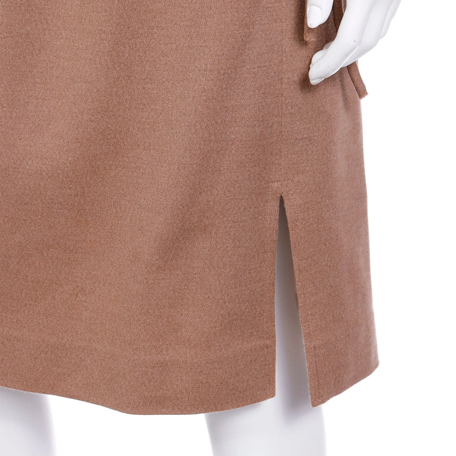 1970s Bill Blass Vintage Camel Brown Knit 2pc Day Dress Outfit