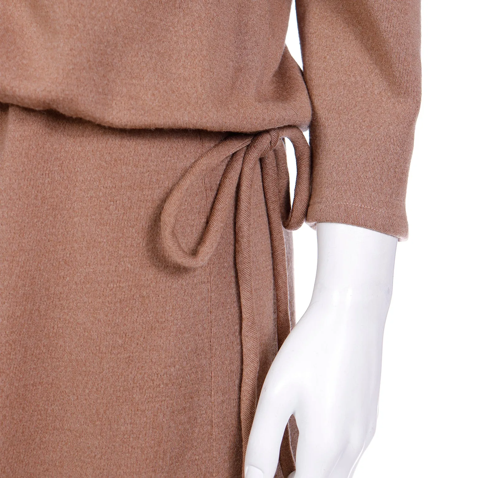 1970s Bill Blass Vintage Camel Brown Knit 2pc Day Dress Outfit