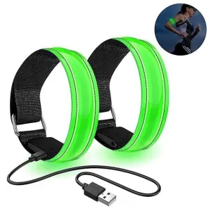 2 Pack Led Armband Running Light Usb Rechargeable Flashing Bracelet For Night Running Cycling