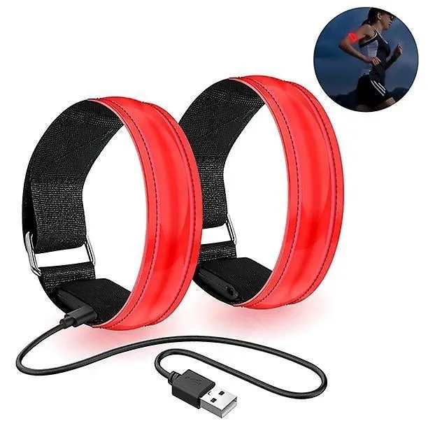 2 Pack Led Armband Running Light Usb Rechargeable Flashing Bracelet For Night Running Cycling