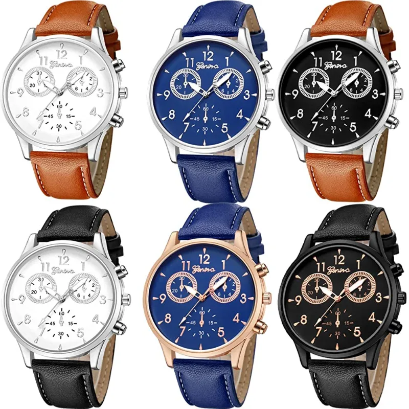 6 Pack of Men's Casual Leather Band Quartz Watches