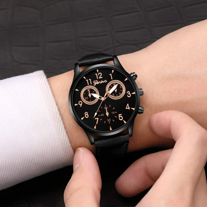 6 Pack of Men's Casual Leather Band Quartz Watches