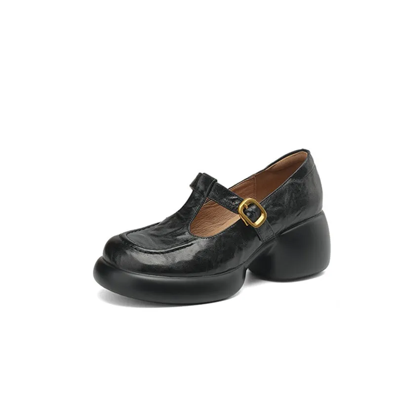 70mm Leather Platform Mary Jane Shoes T Strap In Black/Brown