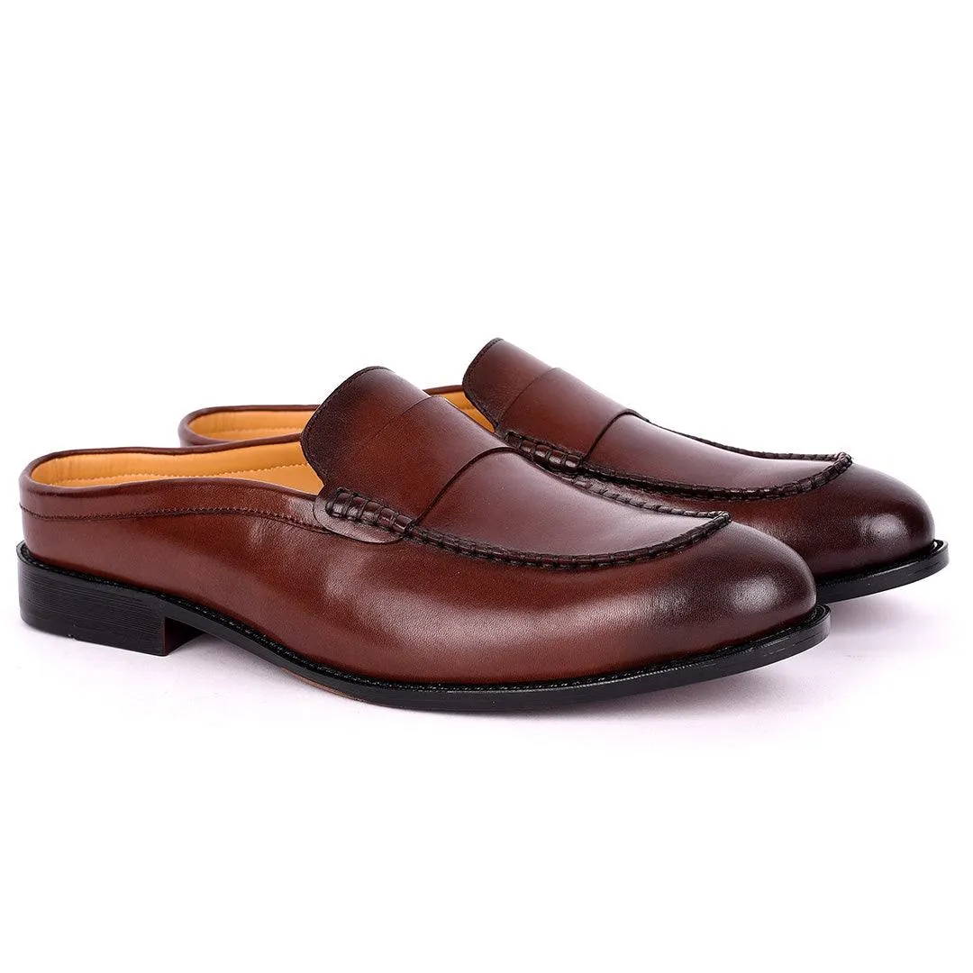 Abraham Mathias Plain Leather Men's Mole Shoe- Brown