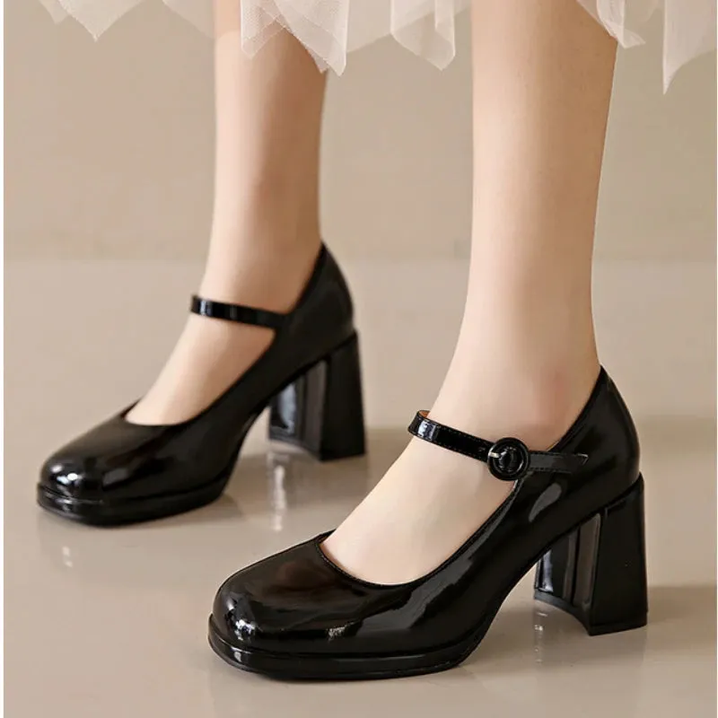 Amozae-2024 New Platform Mary Jane Shoes Women High Heel Party Lolita Shoes Chunky Heel Ladies' Shoes Square Headed High Heels Women