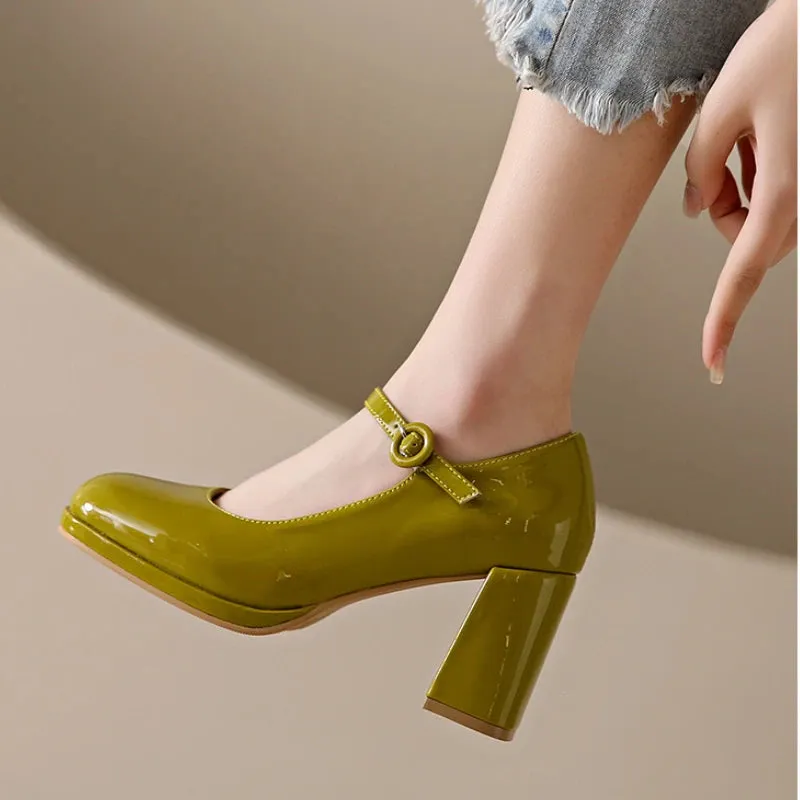 Amozae-2024 New Platform Mary Jane Shoes Women High Heel Party Lolita Shoes Chunky Heel Ladies' Shoes Square Headed High Heels Women