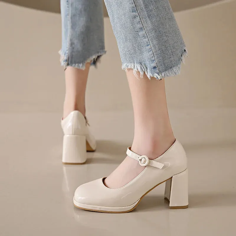 Amozae-2024 New Platform Mary Jane Shoes Women High Heel Party Lolita Shoes Chunky Heel Ladies' Shoes Square Headed High Heels Women