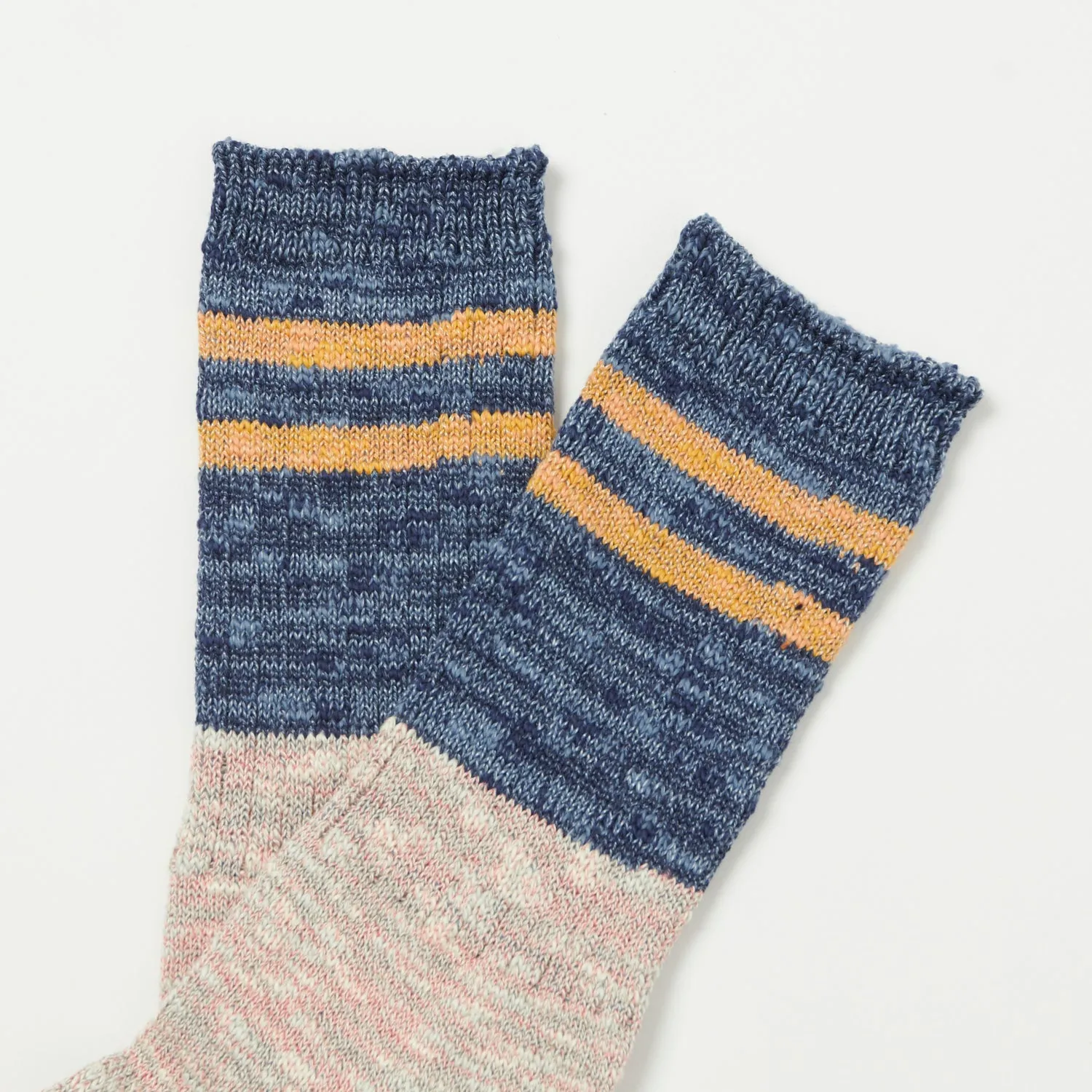 Anonymous Ism Slub Stripes Crew Socks - Navy