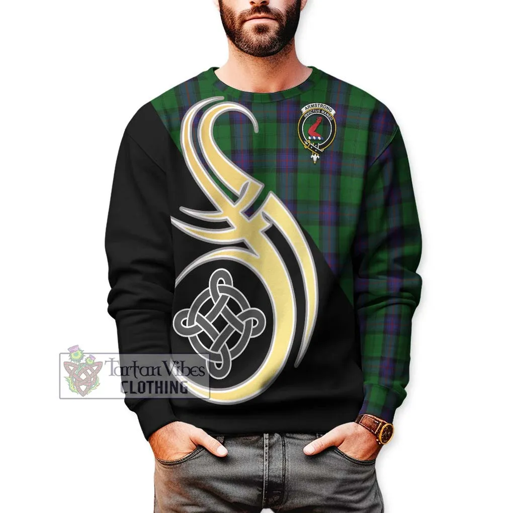 Armstrong Tartan Sweatshirt with Family Crest and Celtic Symbol Style