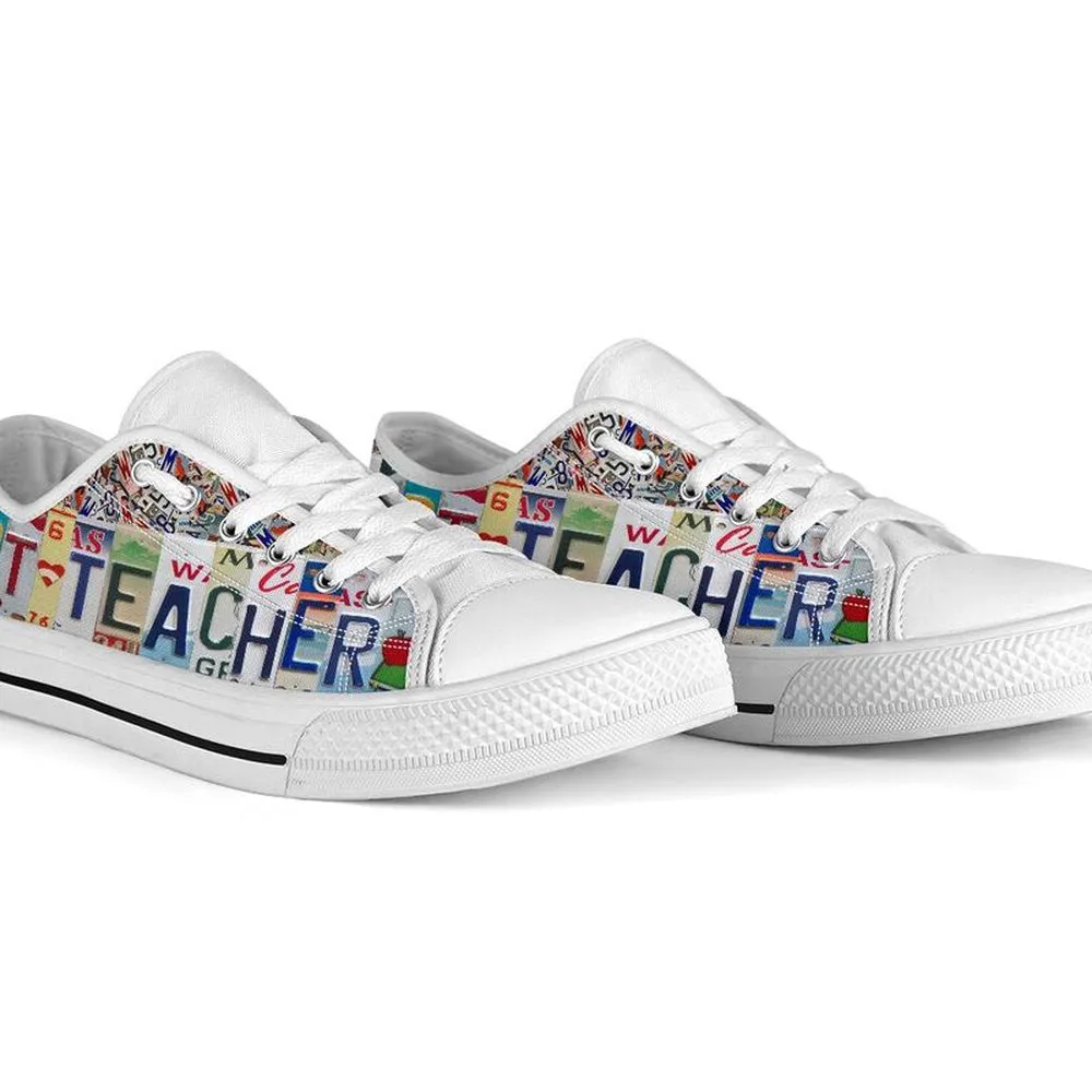 Art Teacher Love Teach License Plates Low Top Shoes, Teacher Shoes, Low Top Sneakers