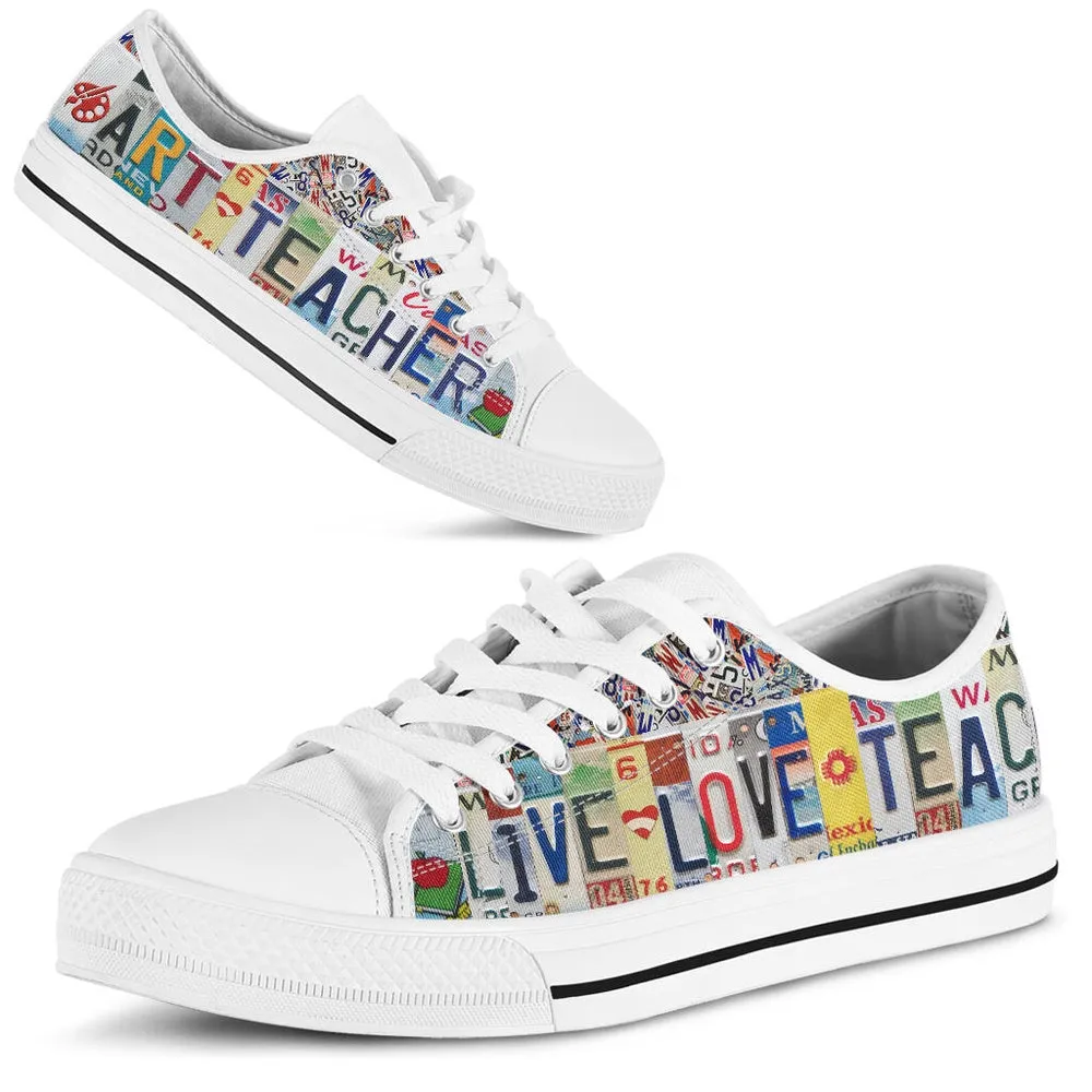 Art Teacher Love Teach License Plates Low Top Shoes, Teacher Shoes, Low Top Sneakers