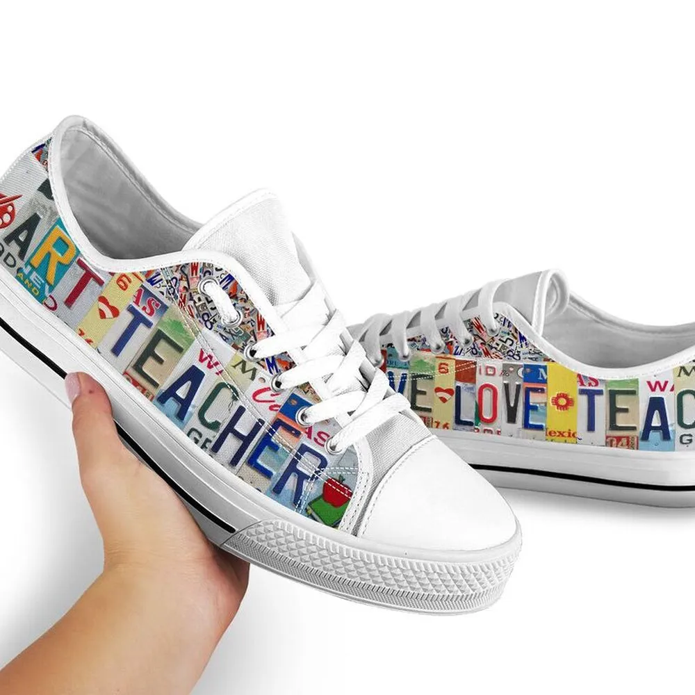 Art Teacher Love Teach License Plates Low Top Shoes, Teacher Shoes, Low Top Sneakers