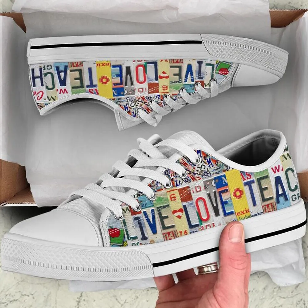 Art Teacher Love Teach License Plates Low Top Shoes, Teacher Shoes, Low Top Sneakers