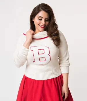 Barbie x Unique Vintage Plus Size White Knit Letterman Sweater