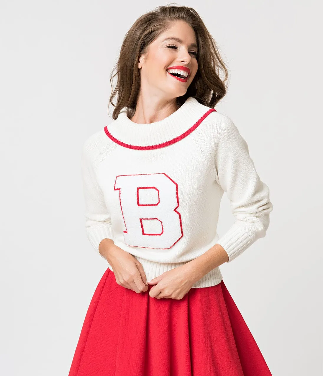 Barbie x Unique Vintage White Knit Letterman Sweater