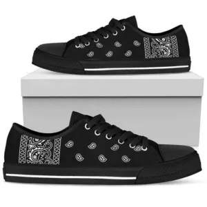 Black Bandana Low Top Shoes, Low Top Sneaker, Low Top Canvas Shoes