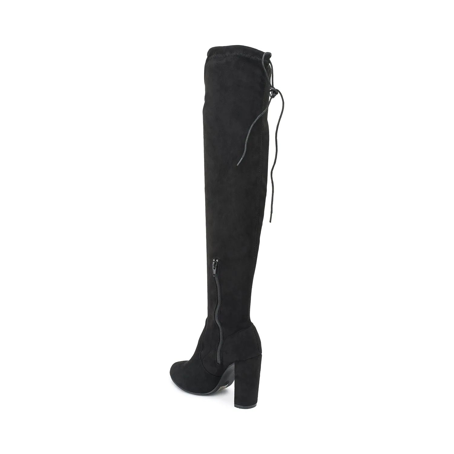 Black Faux Suede Block Heel Over The Knee Boot