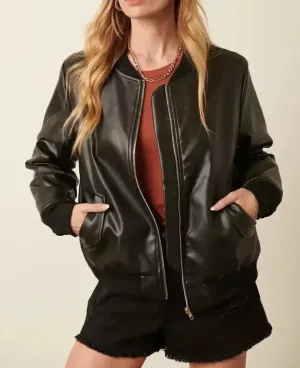 Black Leather Oversize Jacket Women