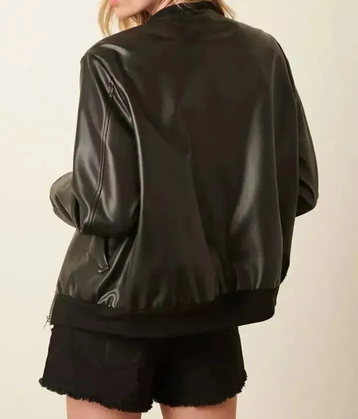 Black Leather Oversize Jacket Women