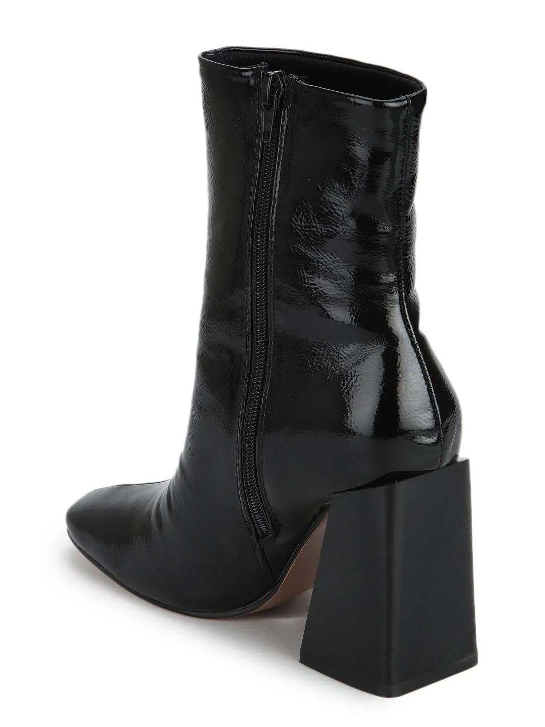 Black Pat Block Heel Ankle Boots