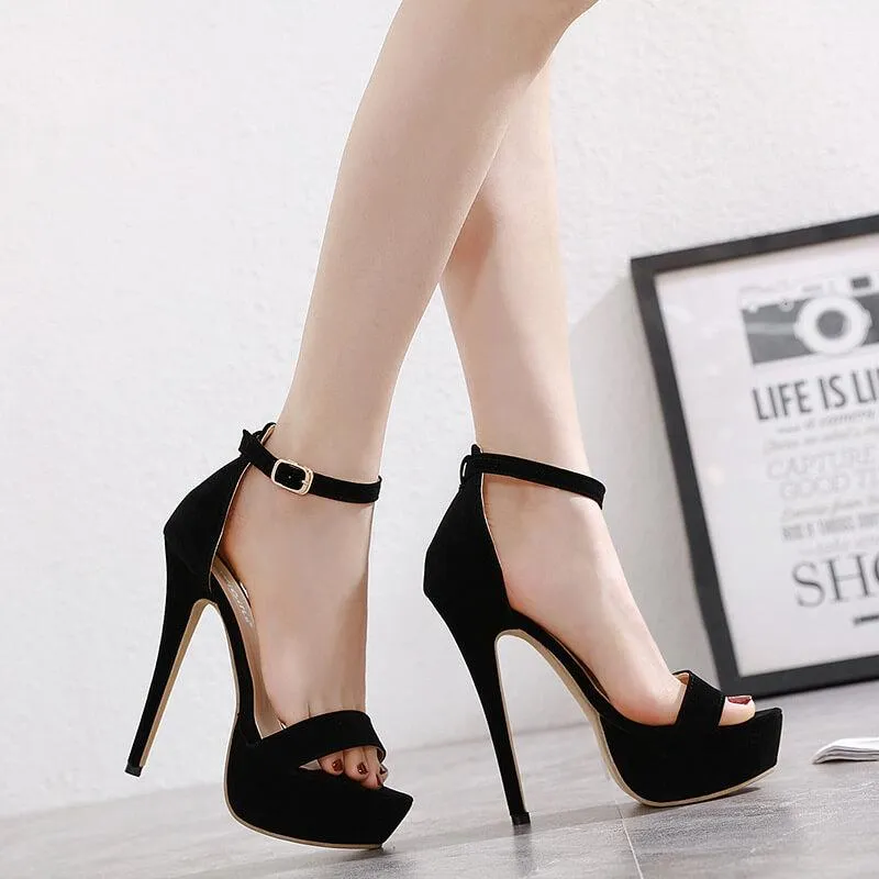 Black Platform Suede Buckle Sandals