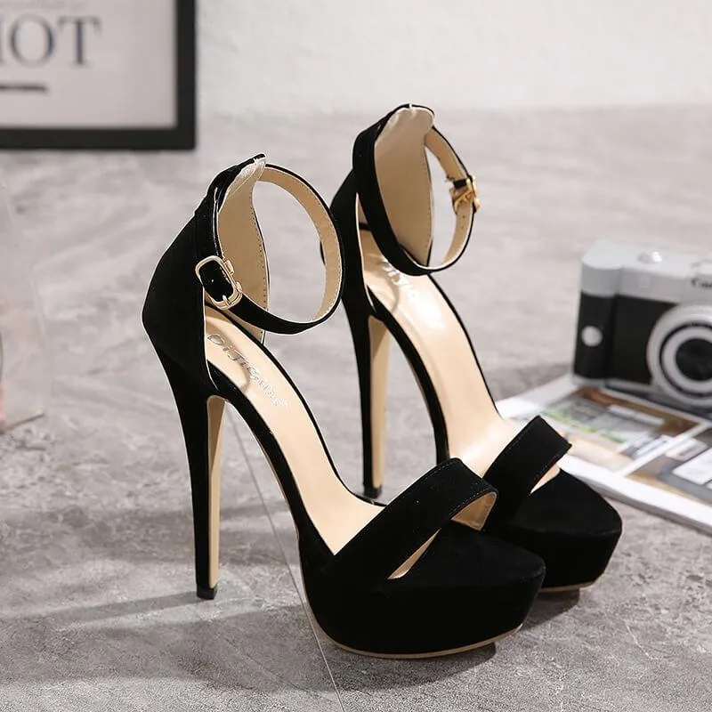 Black Platform Suede Buckle Sandals