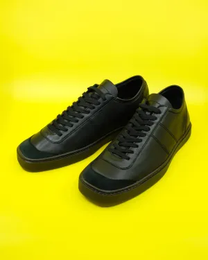 Black Soft Leather Linoleum Laced Up Trainers