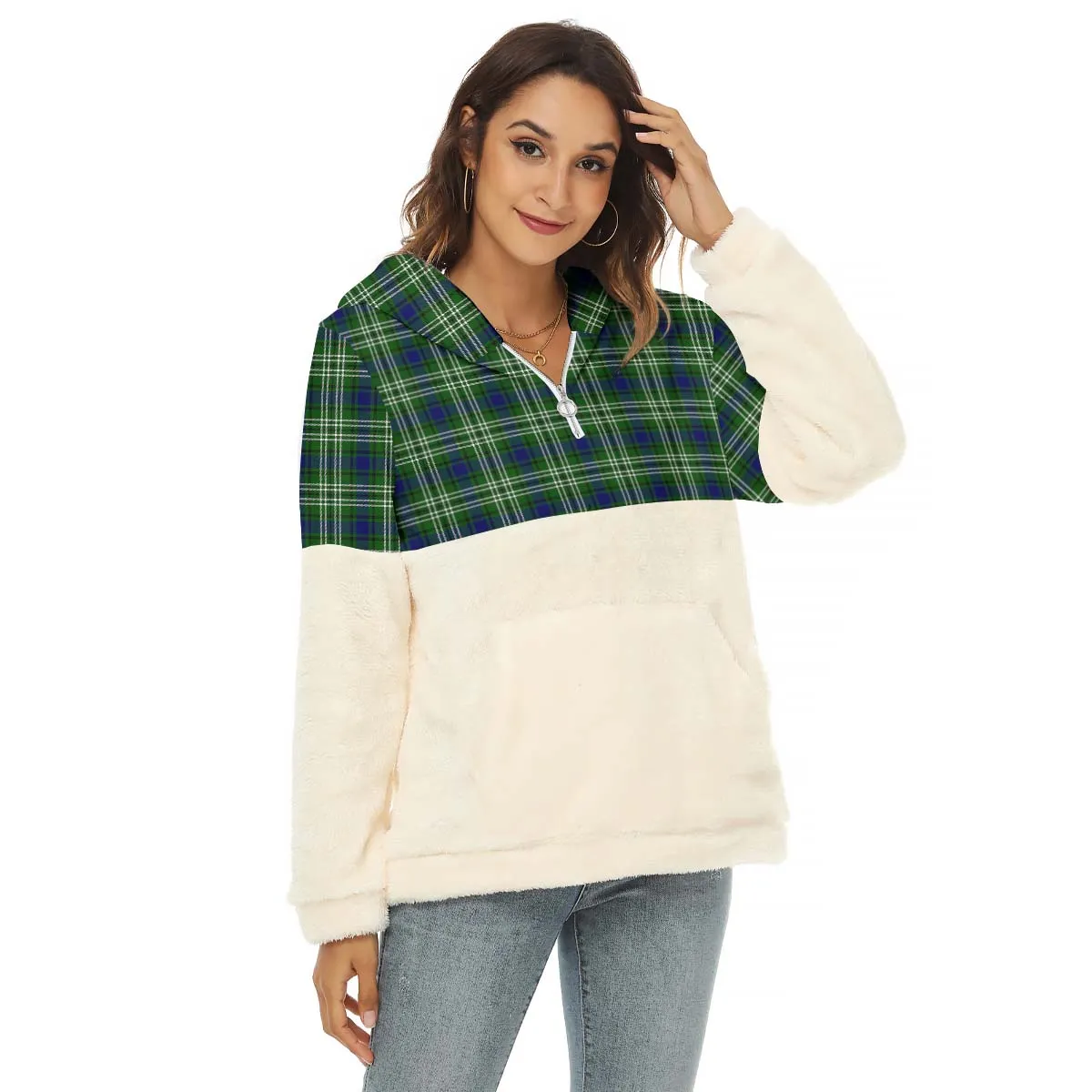 Blackadder Tartan Women's Borg Fleece Hoodie With Half Zip