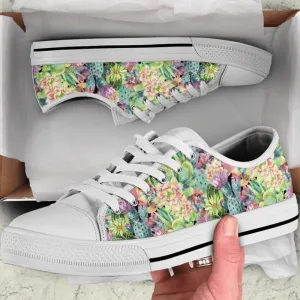 Blooming Cactus Garden Pattern Low Top Shoes, Low Top Sneaker, Low Top Canvas Shoes