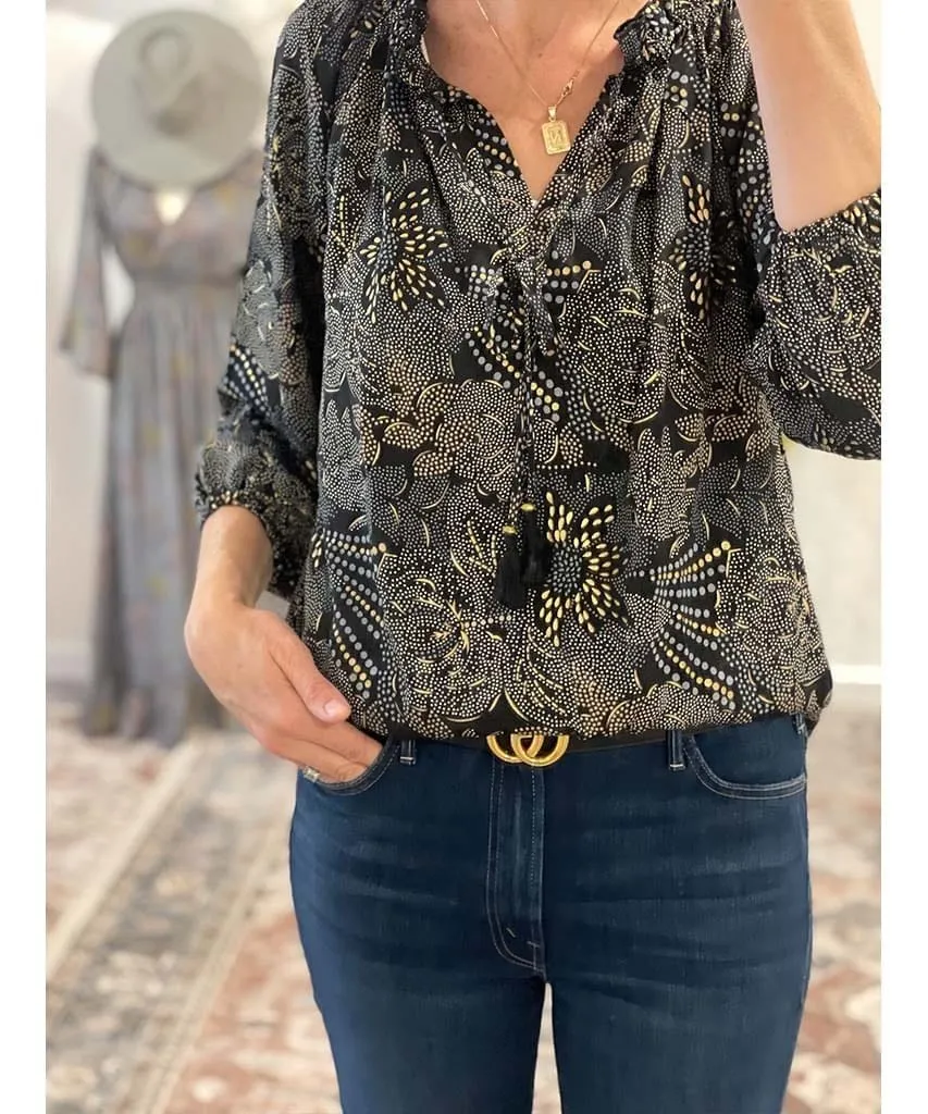 Boho Printed LS Blouse Black Combo