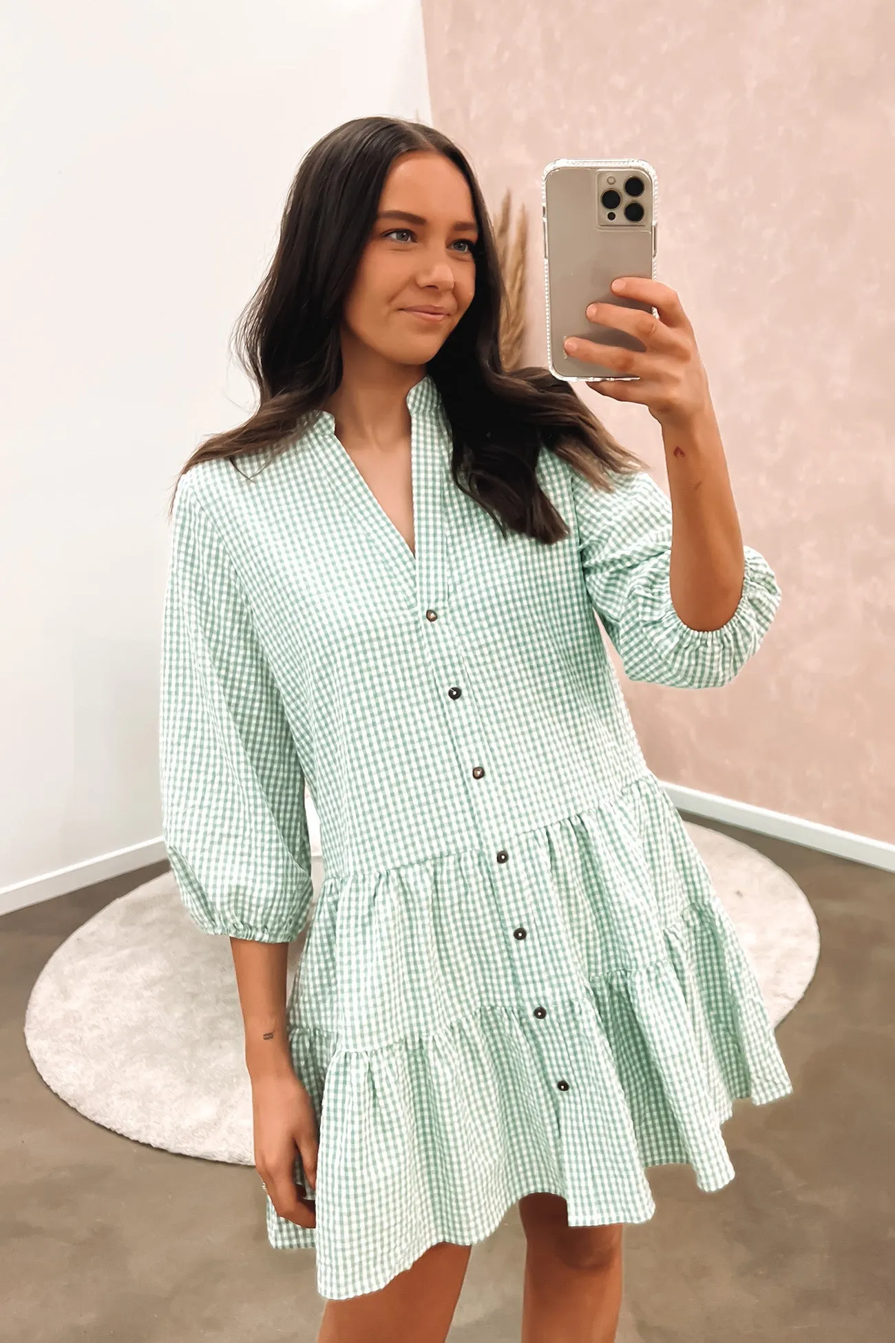 Boneca Mini Dress Sage Check