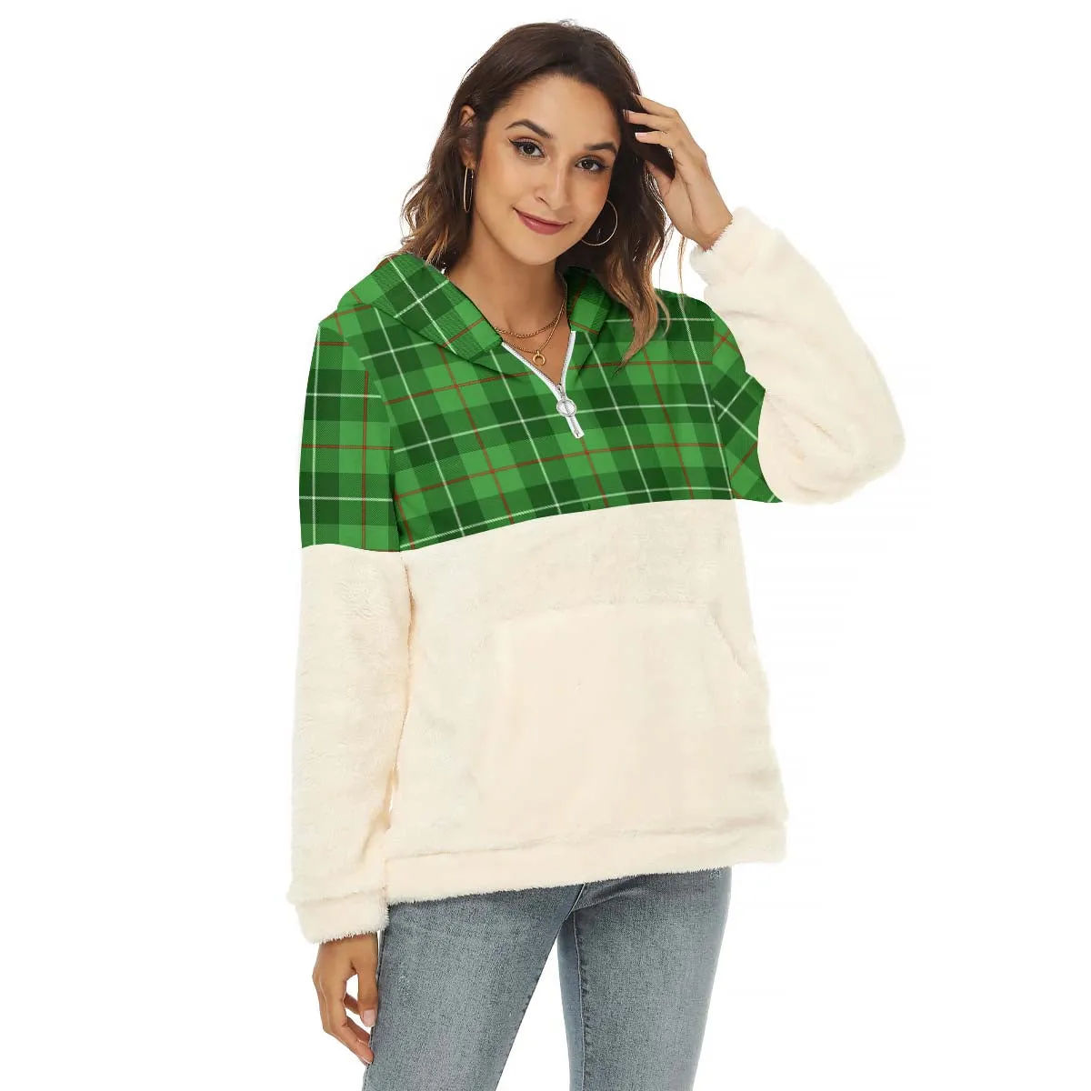 Boyle Tartan Women's Borg Fleece Hoodie With Half Zip