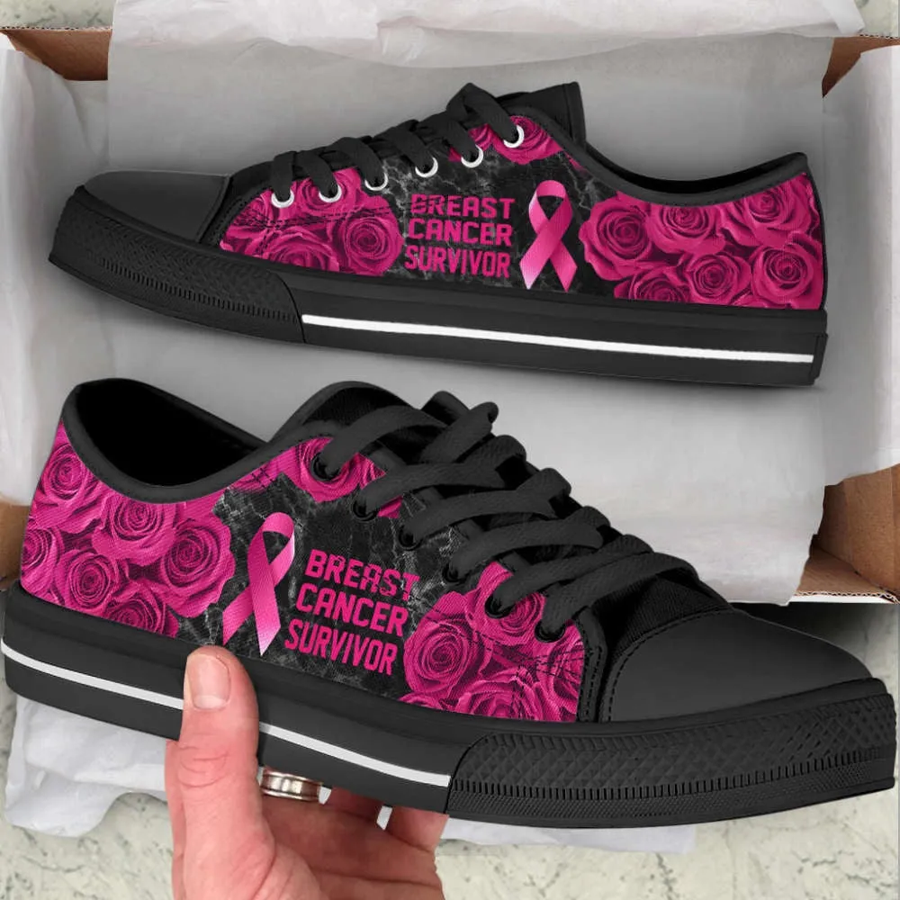 Breast Cancer Shoes Survivor Rose Flower Low Top Shoes Canvas Shoes, Best Canvas Shoes, Low Top Sneaker