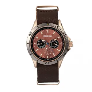 Breed Dixon Leather-Band Watch w/Day/Date - Bronze/Brown