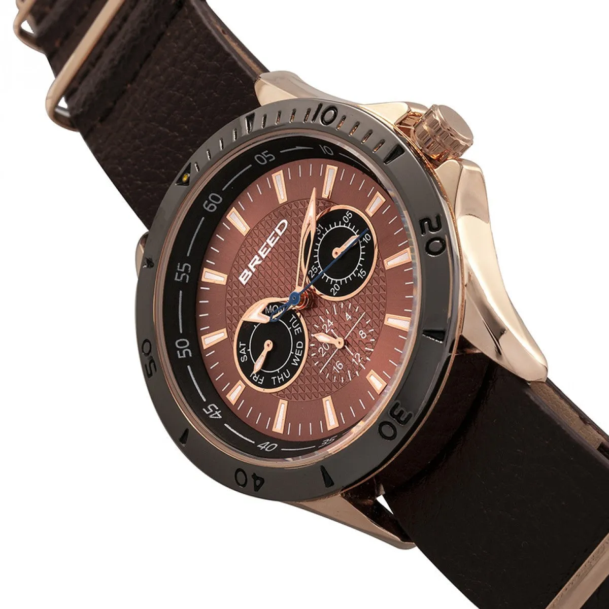 Breed Dixon Leather-Band Watch w/Day/Date - Bronze/Brown