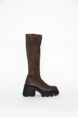 Brown Suede Stretch Leather Long Boot