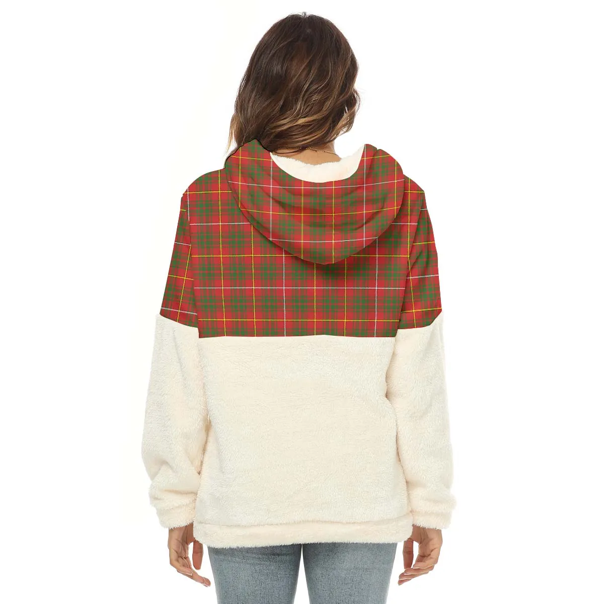 Bruce Modern Tartan Women's Borg Fleece Hoodie With Half Zip