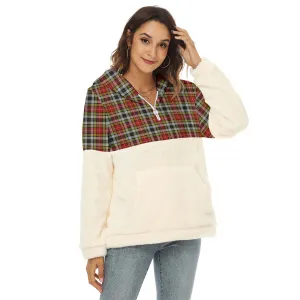 Buchanan Old Dress Tartan Women's Borg Fleece Hoodie With Half Zip