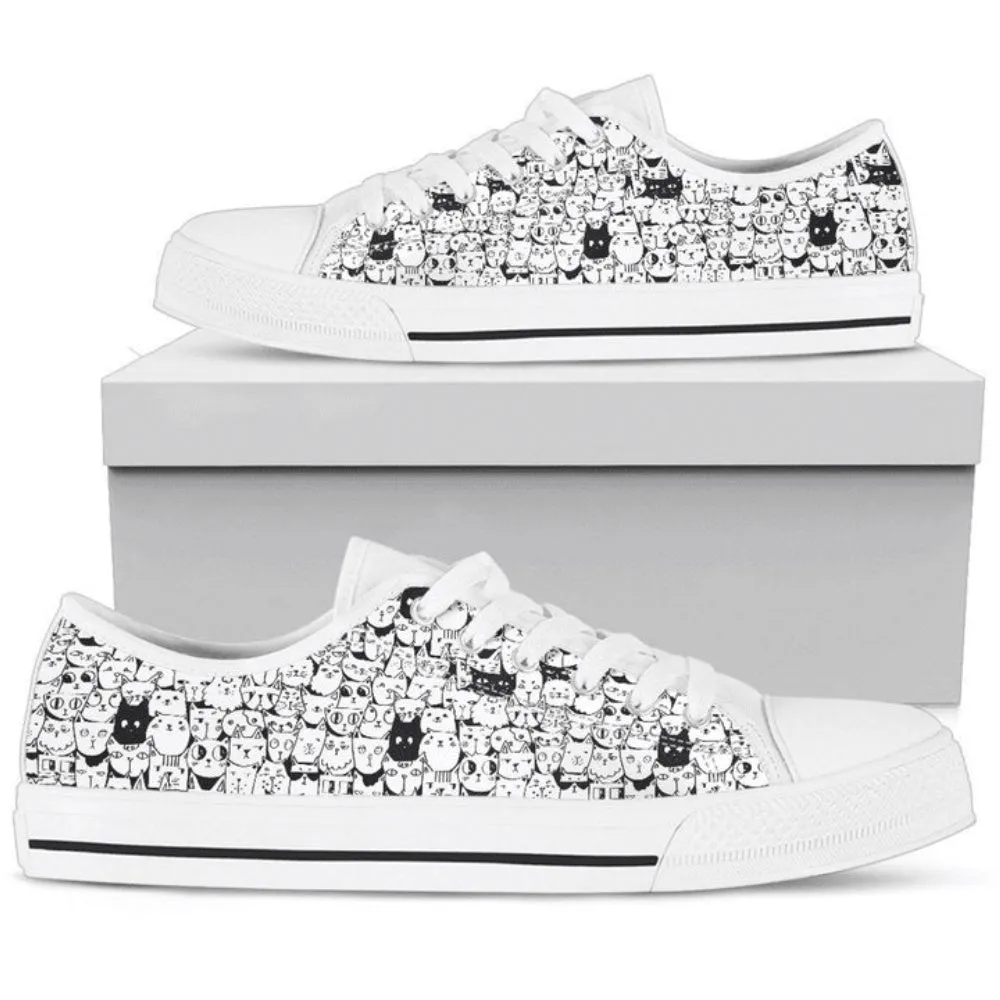 Cat Lover Womens Low Top Shoes -  Trendy Footwear, Cat Canvas Shoes