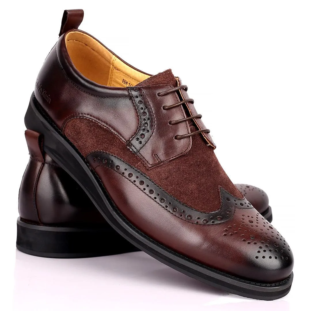 CK  Classic Brogue And Half Suede Designed Leather Shoe