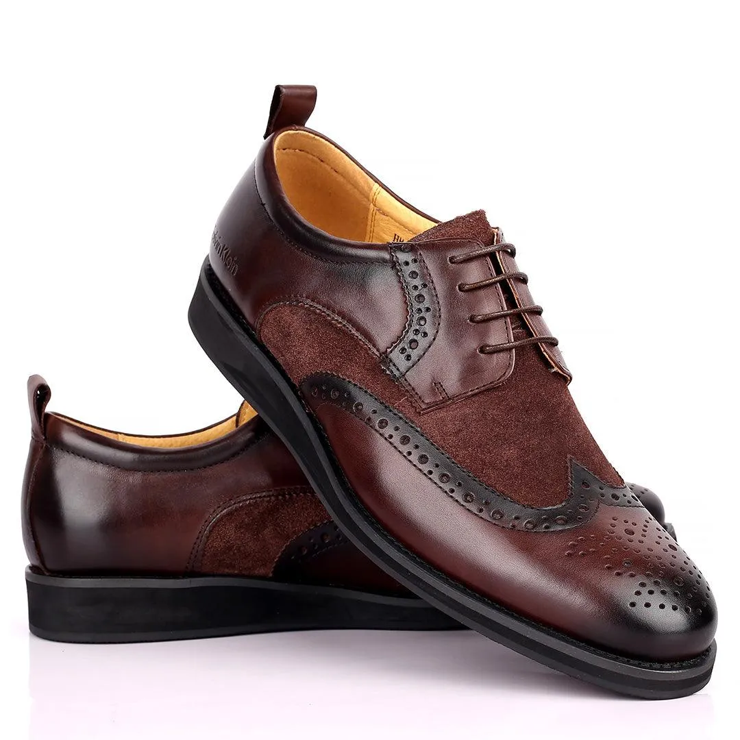 CK  Classic Brogue And Half Suede Designed Leather Shoe