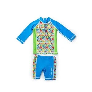 COEGA Boy's Disney Two Piece Long Sleeve Swim Suit With Zip - Blue Fruity Mickey