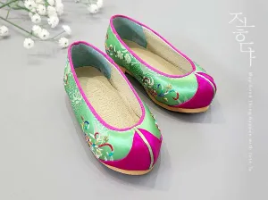 Colorful Flower Baby Girl Hanbok Shoes in Jade