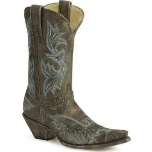 Corral Boots Distressed Black Eagle Stitched Vamp Snip Toe - R1963