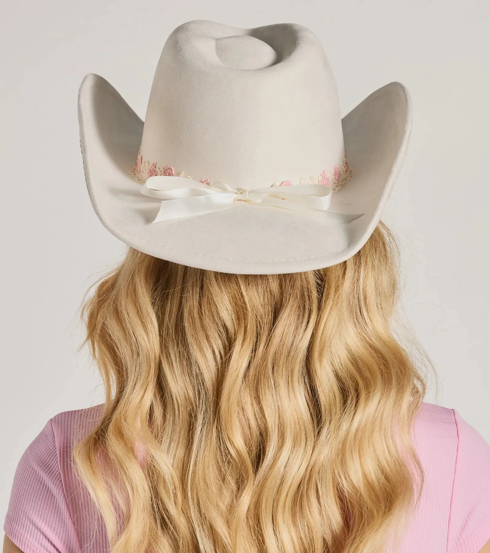 Country Floral Lace Bow Faux Suede Cowboy Hat