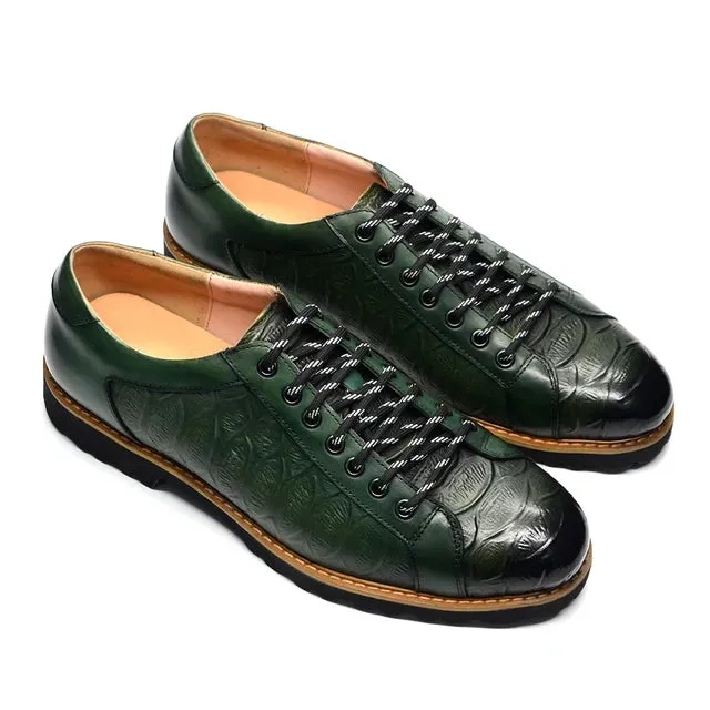 Crocodile Pattern Lace-Up Leather Shoes