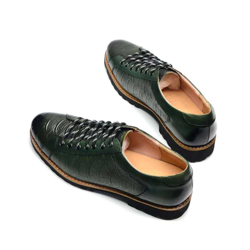 Crocodile Pattern Lace-Up Leather Shoes