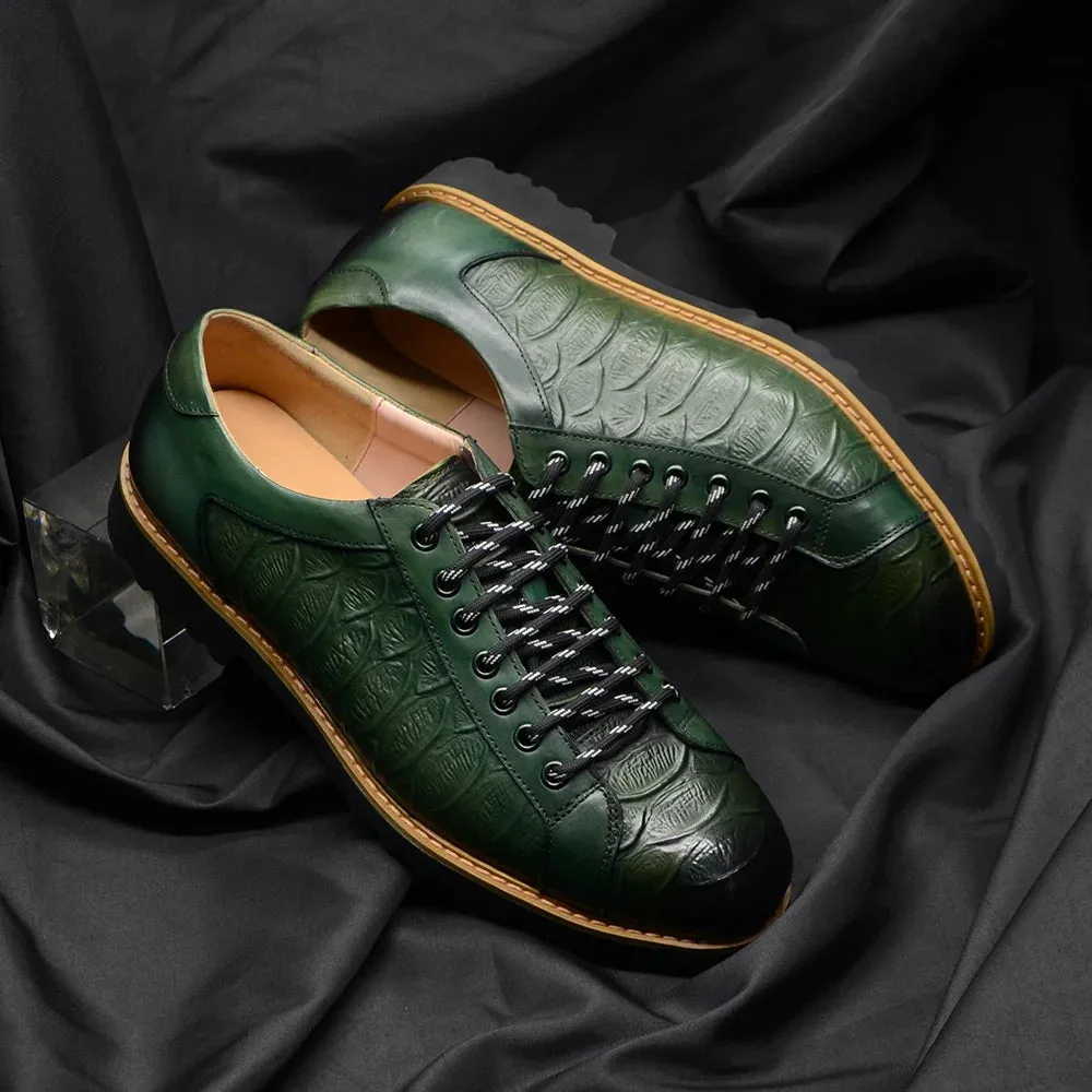 Crocodile Pattern Lace-Up Leather Shoes