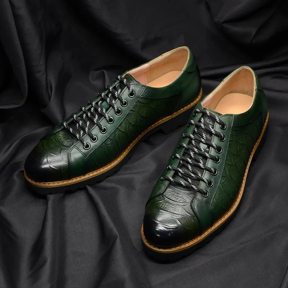 Crocodile Pattern Lace-Up Leather Shoes